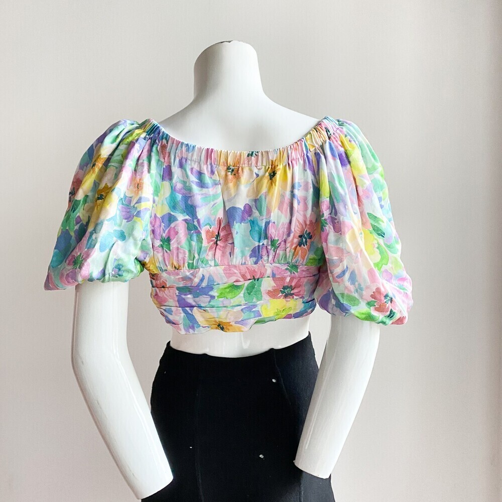 For Love and Lemons Colourful Puff Sleeve Crop Top S - Picture 10 of 13